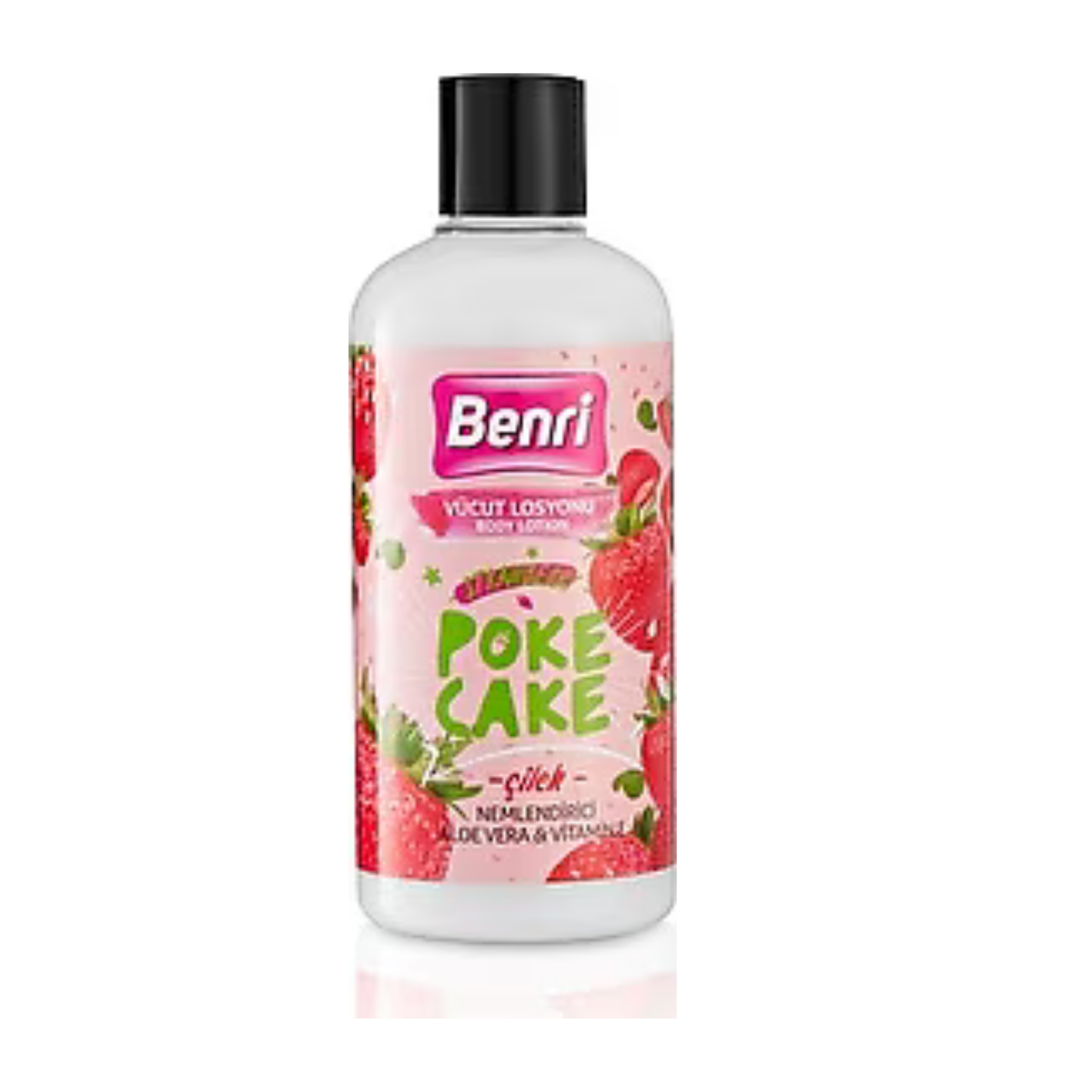 Benri yogurt lotion bottle with pink label on a white background