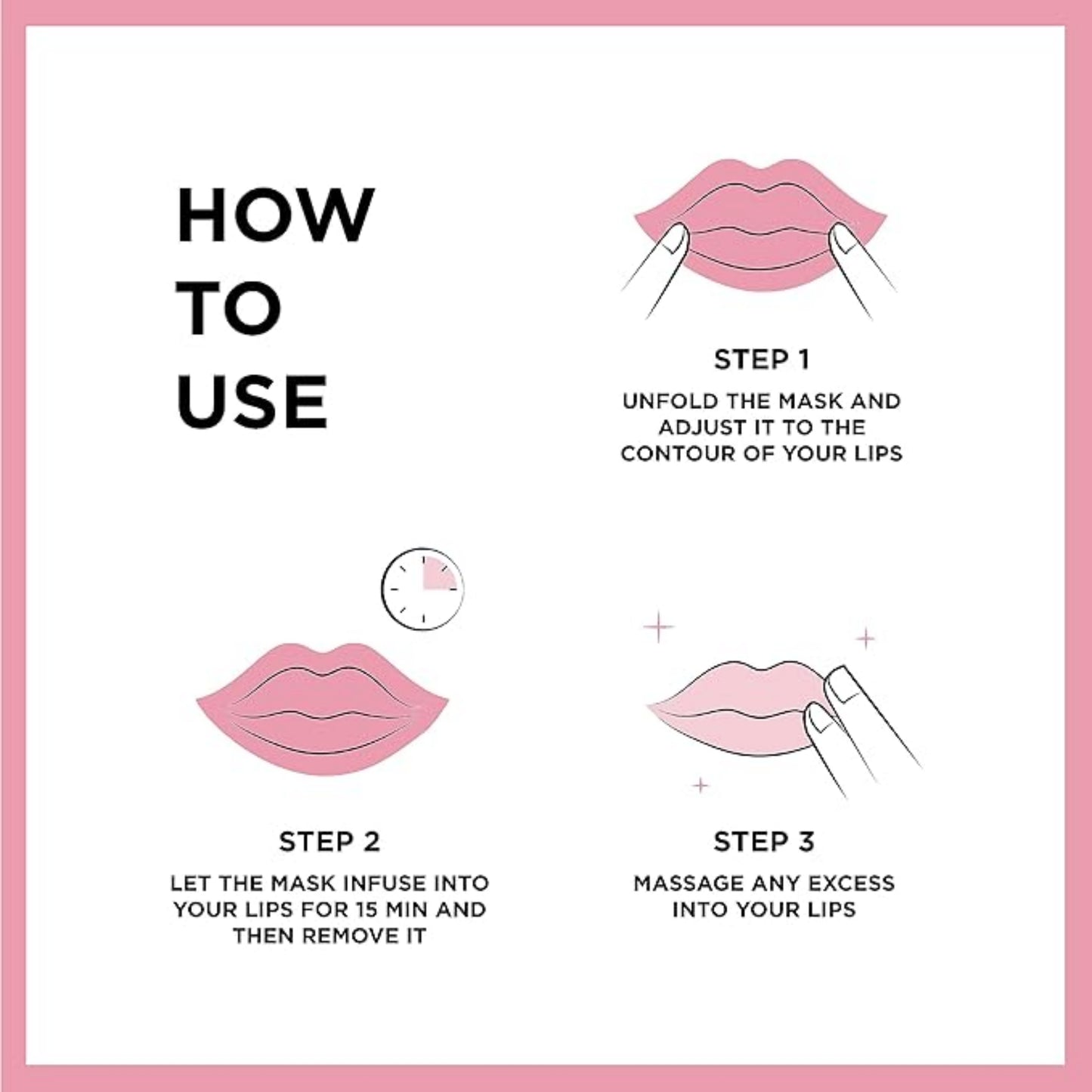 Instructions on how to use a lip mask with step-by-step illustrations and text.