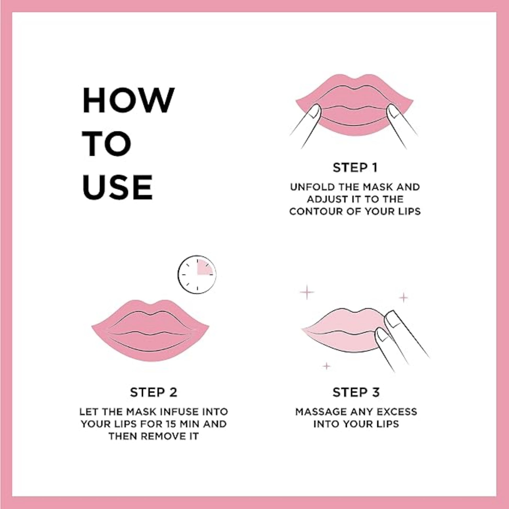 Instructions on how to use a lip mask with step-by-step illustrations and text.