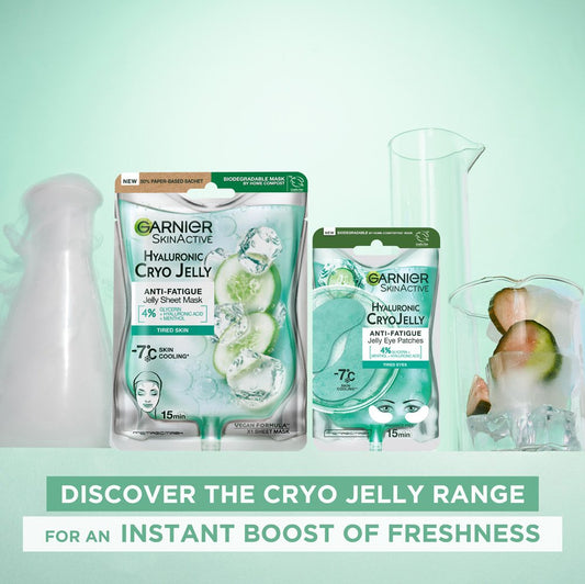 Garnier SkinActive Cryo Jelly packaging on a light green background