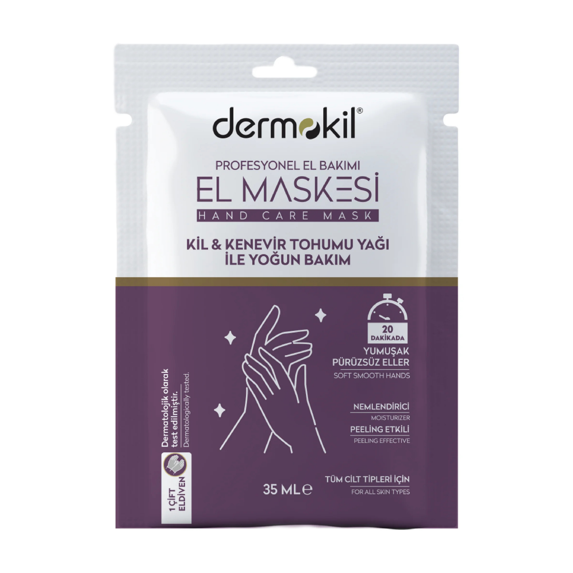 Dermokil hand care mask packaging on a white background