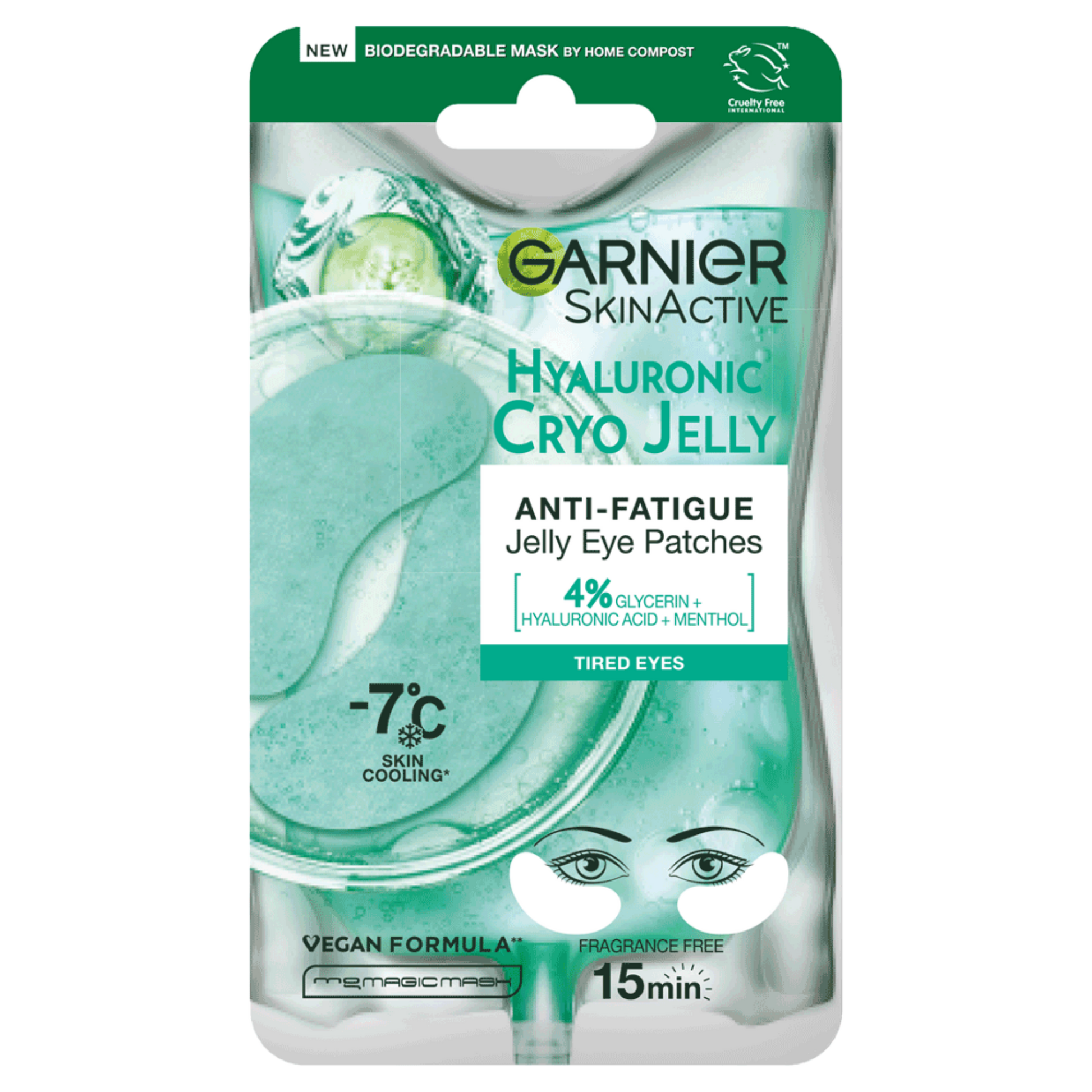 Garnier SkinActive Hyaluronic Cryo Jelly eye patches packaging on a white background