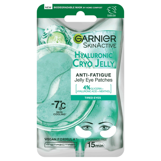 Garnier SkinActive Hyaluronic Cryo Jelly eye patches packaging on a white background