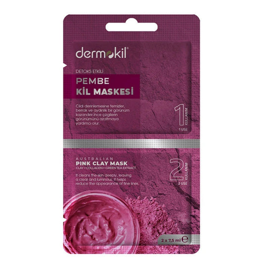Dermokil pink clay mask packaging on a white background